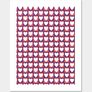 Tiled Pink and Purple Hearts Pattern 009#001 Posters and Art